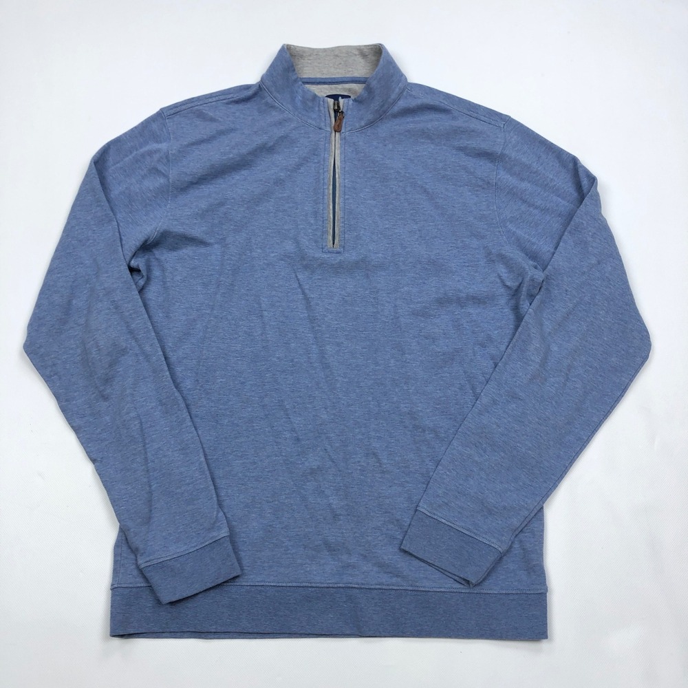 Johnnie-O Mens Medium Blue Heathered Quarter Zip Pullover Cotton Lyocell Blend